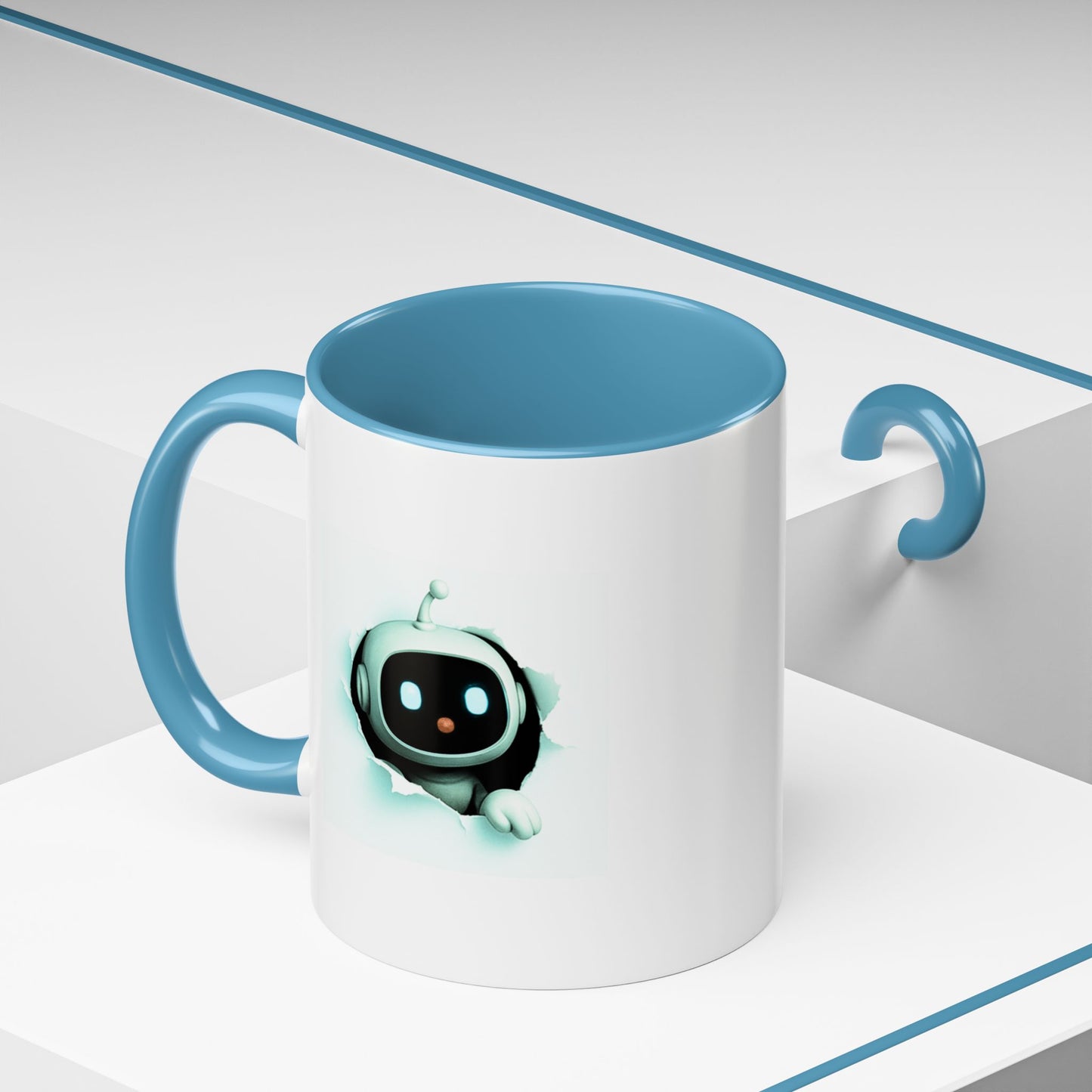 AI Bot Breakthrough Mug - White Ceramic with Accent Colors (Black or Light Blue)