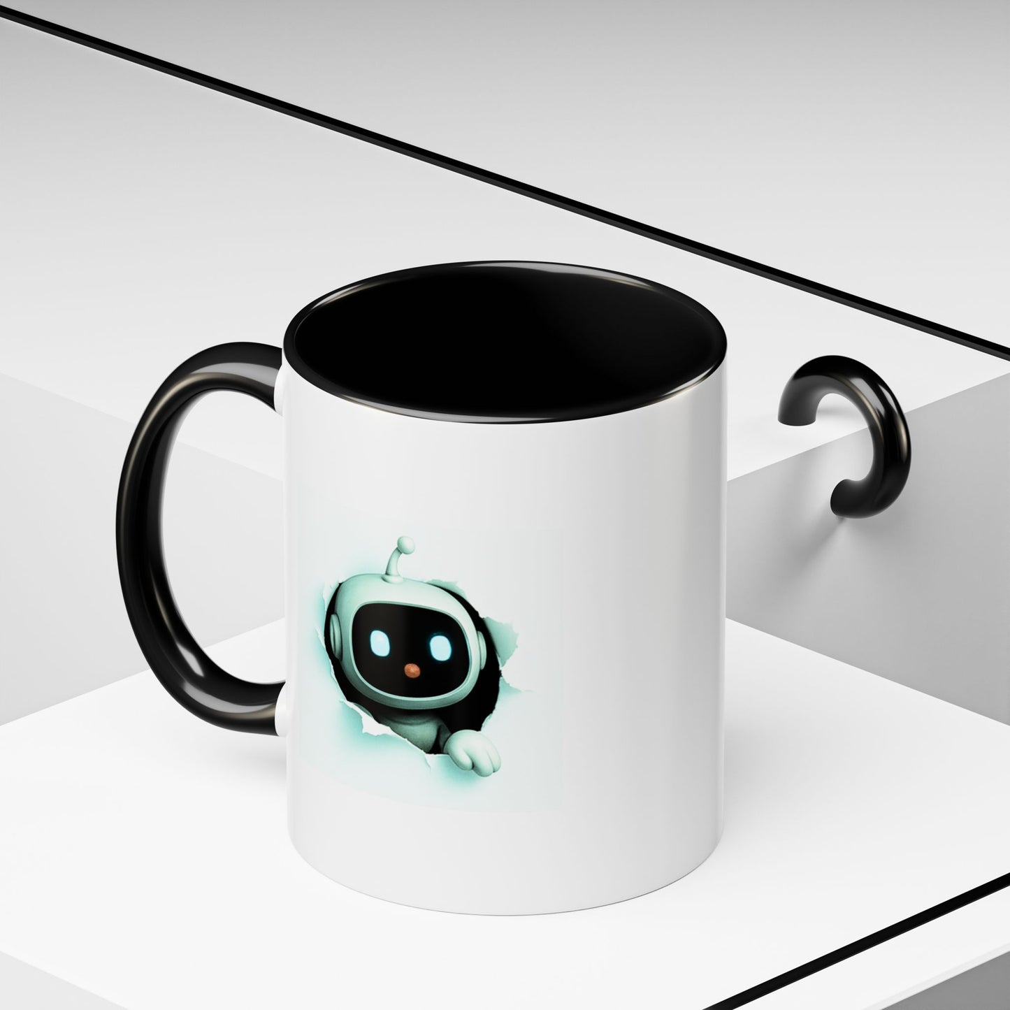 AI Bot Breakthrough Mug - White Ceramic with Accent Colors (Black or Light Blue)