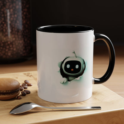 AI Bot Breakthrough Mug - White Ceramic with Accent Colors (Black or Light Blue)