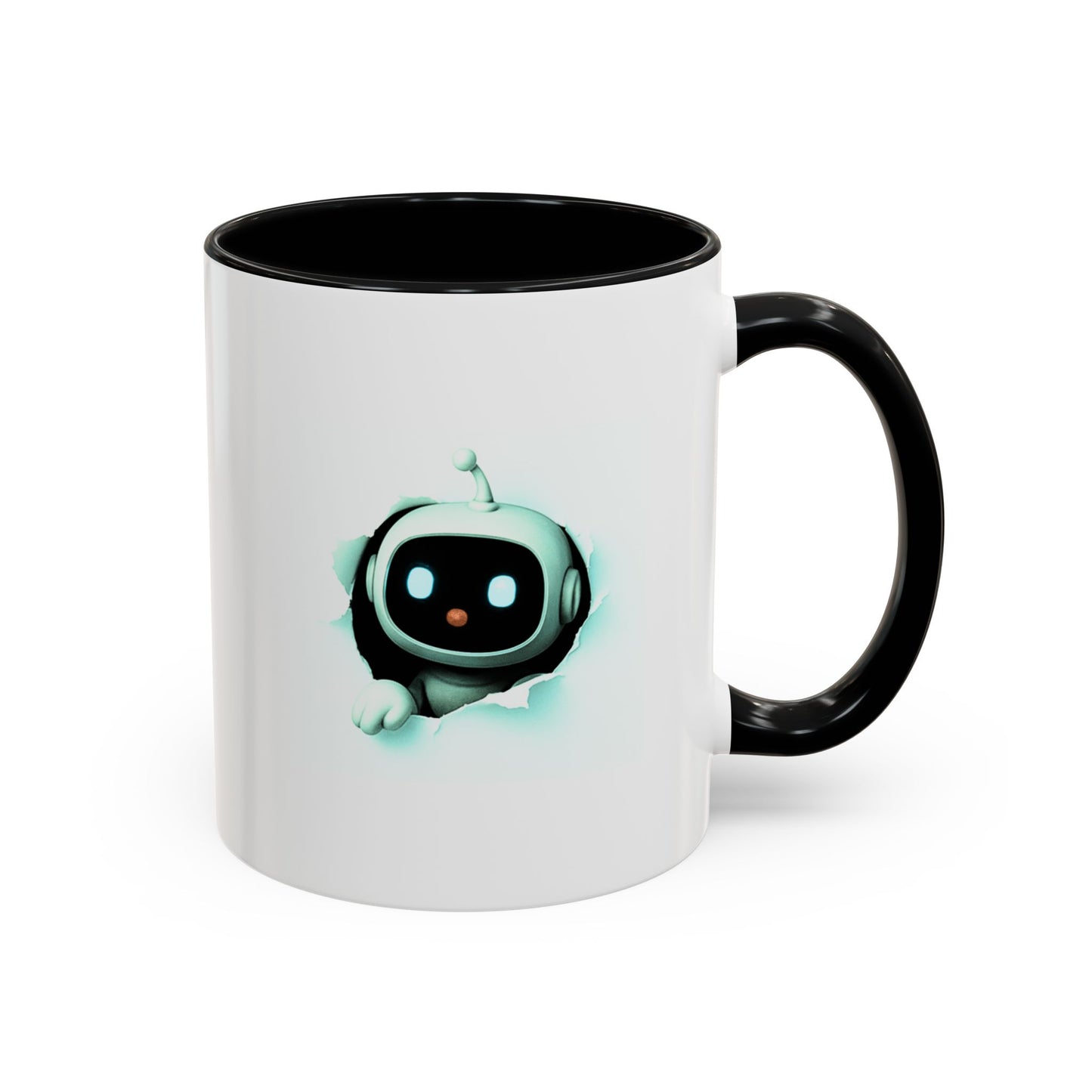 AI Bot Breakthrough Mug - White Ceramic with Accent Colors (Black or Light Blue)