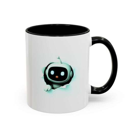 AI Bot Breakthrough Mug - White Ceramic with Accent Colors (Black or Light Blue)
