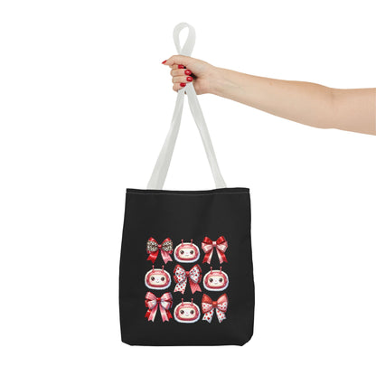 AI Valentine Tote Bag - Cute Robot & Bow Pattern