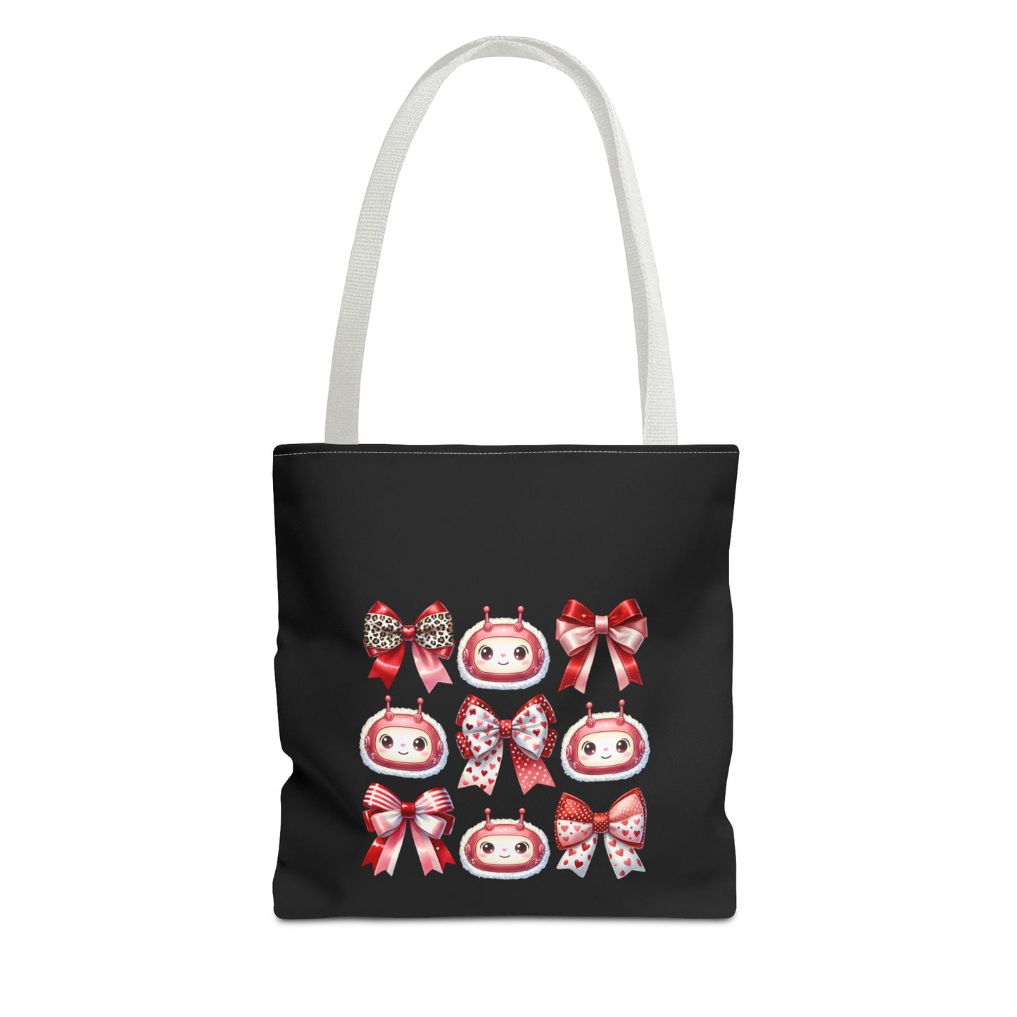 AI Valentine Tote Bag - Cute Robot & Bow Pattern