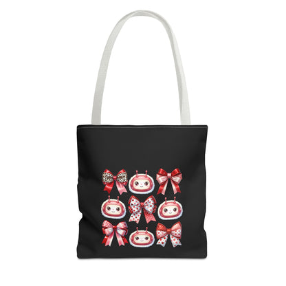 AI Valentine Tote Bag - Cute Robot & Bow Pattern