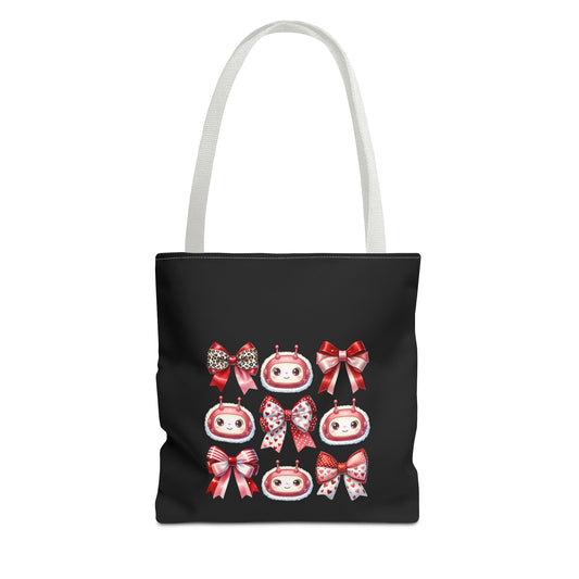 AI Valentine Tote Bag - Cute Robot & Bow Pattern