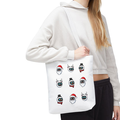 Festive AI Bots Tote Bag – White Edition | theflowdrop collective