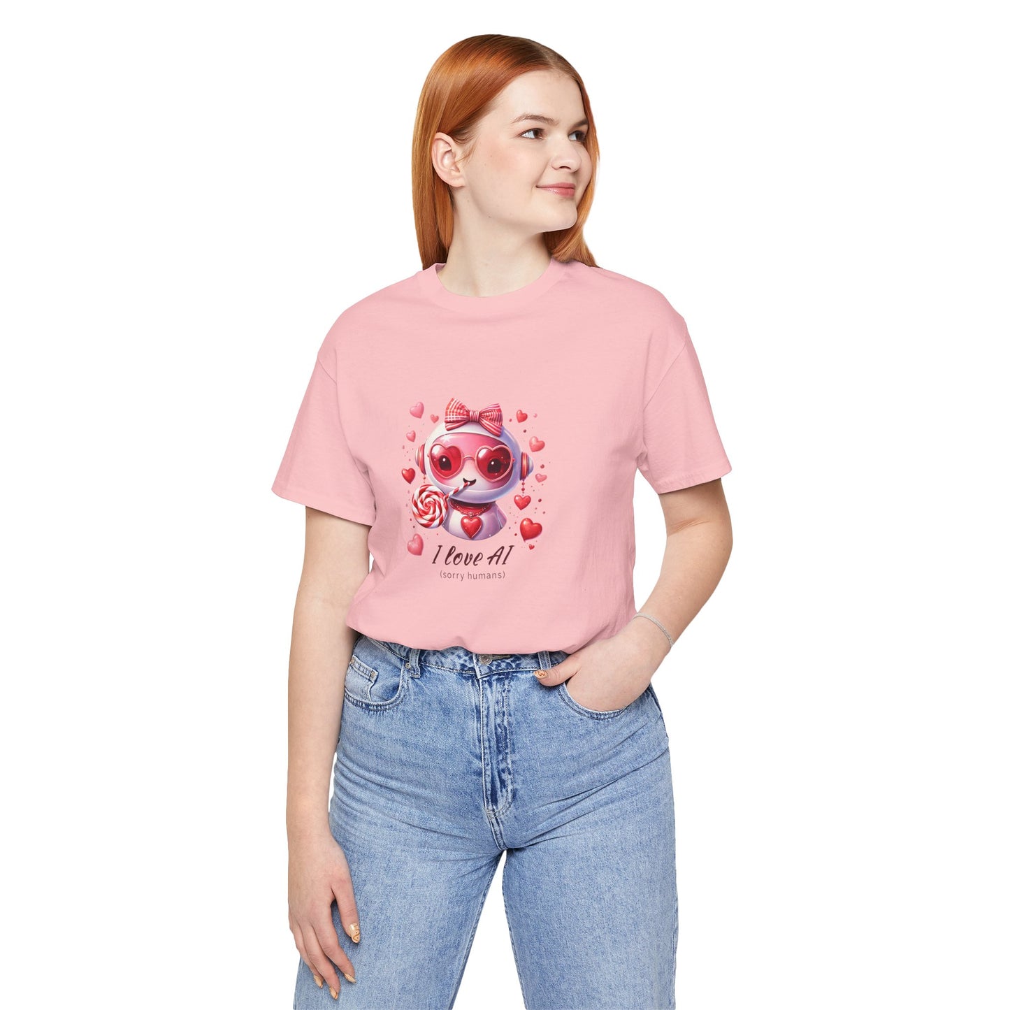 I Love AI (Sorry Humans) Unisex Tee . Valentine Bot Graphic