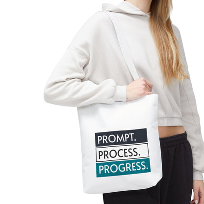 Prompt. Process. Progress. Tote Bag – White Edition | theflowdrop collective