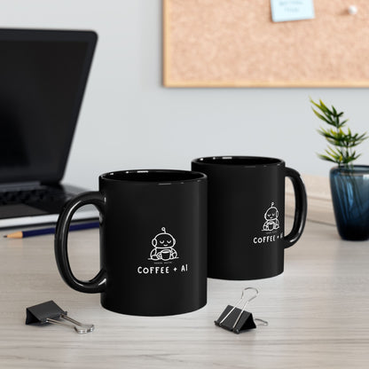 Morning Routine: Coffee + AI | Black Ceramic Mug (11oz)