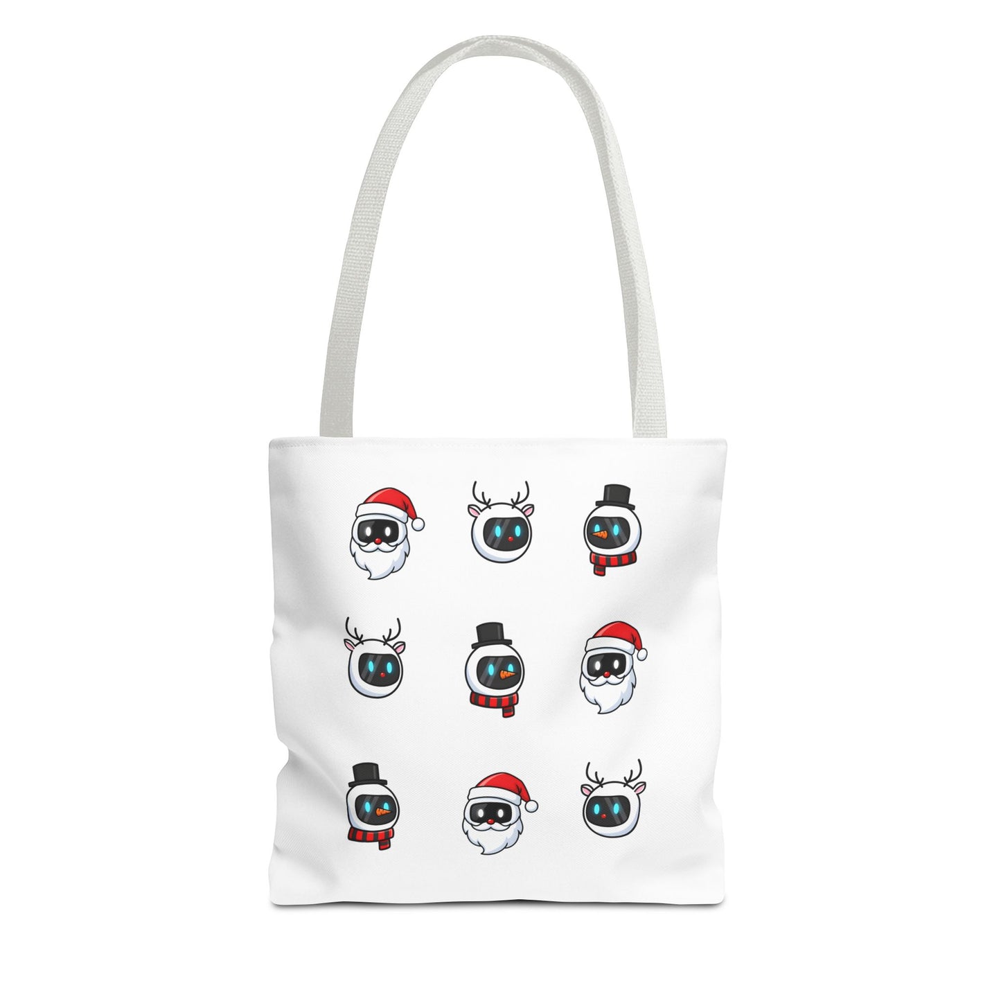 Festive AI Bots Tote Bag – White Edition | theflowdrop collective