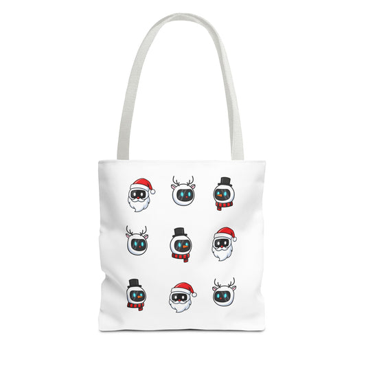 Festive AI Bots Tote Bag – White Edition | theflowdrop collective