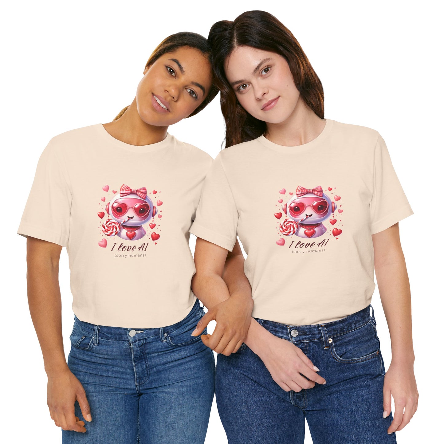 I Love AI (Sorry Humans) Unisex Tee . Valentine Bot Graphic