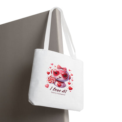 I Love AI (Sorry Humans) Tote Bag . Cute Valentine Bot