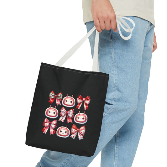 AI Valentine Tote Bag - Cute Robot & Bow Pattern