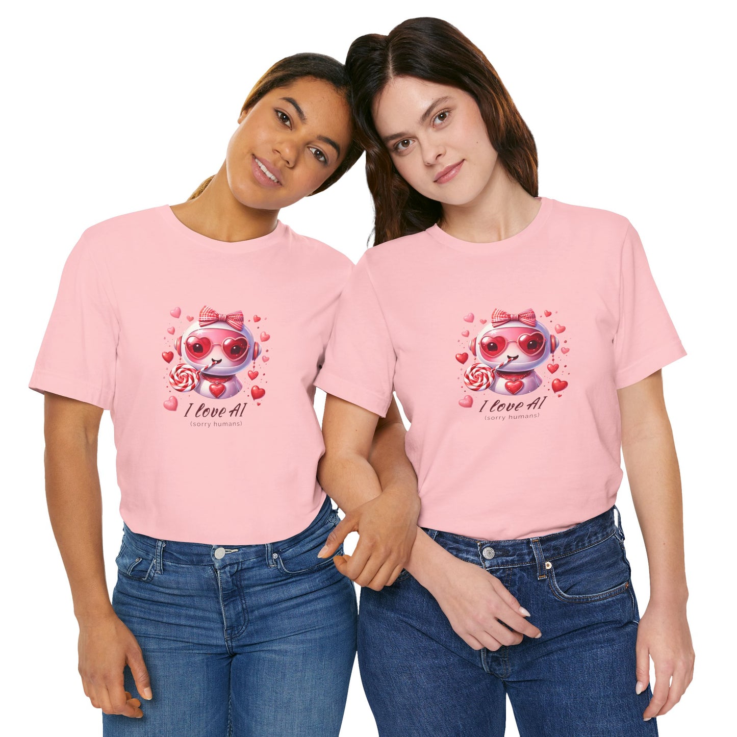 I Love AI (Sorry Humans) Unisex Tee . Valentine Bot Graphic