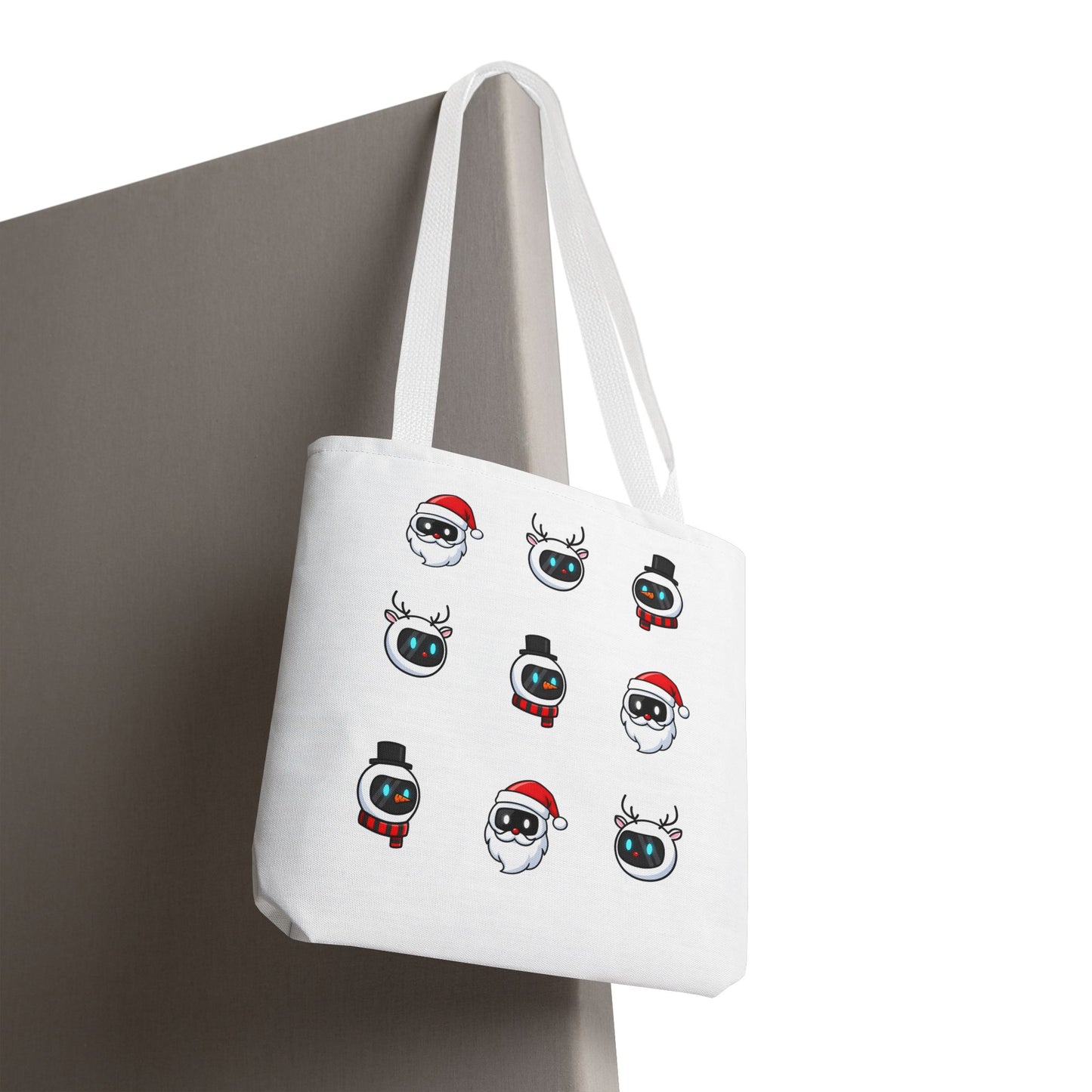 Festive AI Bots Tote Bag – White Edition | theflowdrop collective
