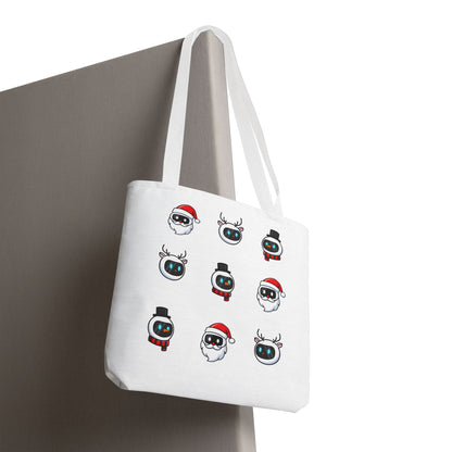 Festive AI Bots Tote Bag – White Edition | theflowdrop collective